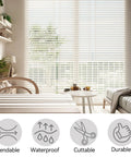 Top Notch 20 Pack White Mini Horizontal Blind Repair Tabs, One Inch Slat Replacement Kit For Vinyl Or Fabric Shade Panels, No Sweat Fix For Worn Blades, Super Simple Weekend Upgrade in modern room setting.