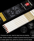 White Charcoal Pencil Set For Artists, 6-Piece, Soft, Medium, And Hard Grades, Includes Two Of Each, Ideal For Drawing and Sketching.