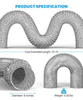 Go To 6 Inch Flexible Dehumidifier Duct Aluminum Foil Outlet For Crawlspace Ventilation and Exhaust, 13.1 Feet, Product Specs