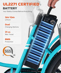 Electric Tricycle For Adults 26 Inch Trike With 250W Peak 500W Motor 468Wh Removable Battery 31 Mile Range Three Modes 3 Wheel Electric Trike For Seniors Teal Color Easy Ride For Daily Commute battery close-up