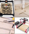 Unfinished basswood sheets set, 25 pcs, 150x100x1.5mm; thin plywood for crafts, shown with laser and CNC cutting.