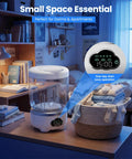 Slick Foldable Mini Washing Machine With 1.6 Liter Capacity And Rechargeable Power For Weekend Adventures beside folded laundry.