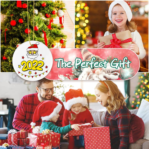 Great Value Set Of 26 Round Ceramic Sublimation Ornament Blanks 2.87 Inch showing on decorated Christmas tree with family