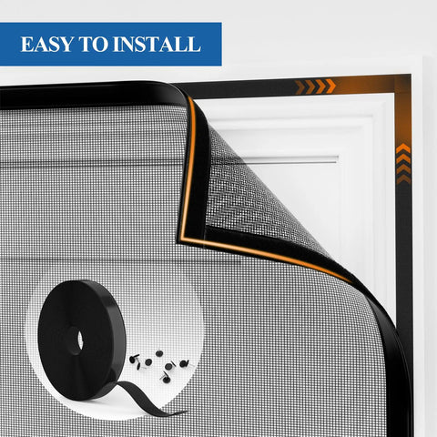 Magnetic Screen Door Fits 32x80 Inch Door, 34x81 Mesh, scratch proof polyester, close-up on installation materials, easy install