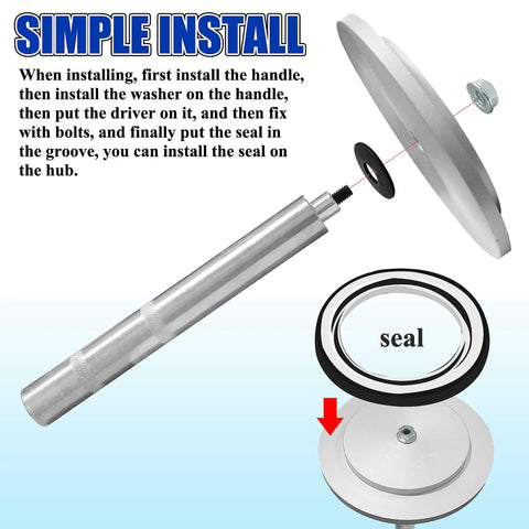Illustration showing Pro Grade Heavy Duty Truck Hub Seal Installer Kit assembly and seal installation process