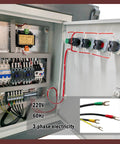 Electrical panel of Beast 220V Universal Biaxial Metal Shredder Crusher with 3-phase wiring and circuit details.