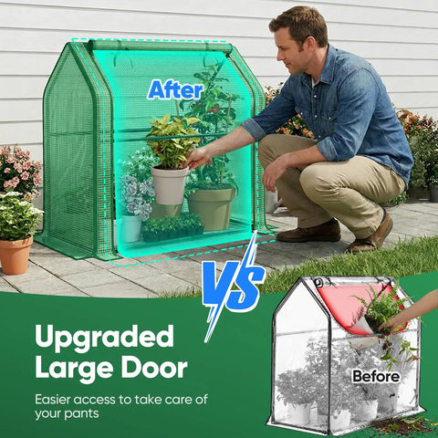 Two Pack Easy Setup Mini Indoor Outdoor Tabletop Greenhouse Portable Small Green House With Transparent PVC Cover Waterproof UV Protected For Garden Seed Starting Nursery 36 By 18 By 33 Inches Green