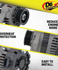 Indmar Marine Alternator 11SI 95 Amp 12V Replacement showing features like engine noise reduction and easy installation