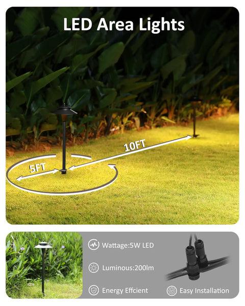 Low Voltage LED Pathway Lights 12V Wired With Adjustable Color Temperatures 2200K 2700K 3000K 4000K 5000K Black 20 Inch 6-Pack