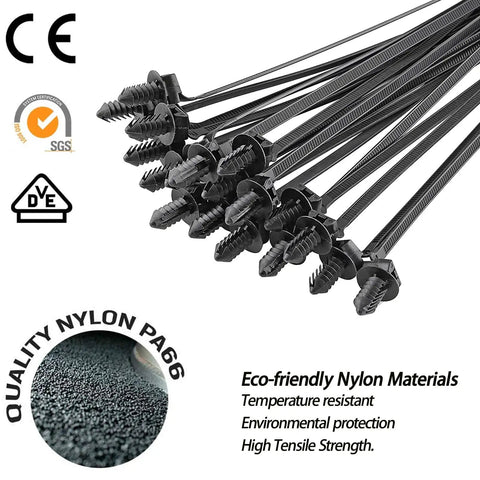80 Pack Nylon Push Mount Cable Ties 8.3 Inches Long 0.18 Inches Wide Heavy Duty Self Locking UV Resistant Assorted Black For Indoor Wire Tying And Cable Management At Home Garage And Office