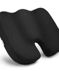 Upgraded Memory Foam Coccyx Cushion For Office Chair And Driving Tailbone Pain Relief Ergonomic Seat Pad With Breathable Cover Sciatica Support For Home Desk Computer Use in black with contoured design.