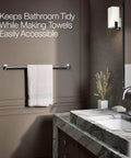 Bathroom with Components 30 Inch Towel Bar in Polished Chrome, sleek design, premium metal construction, holding a towel.