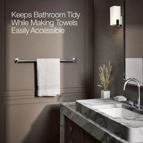 Bathroom with Components 30 Inch Towel Bar in Polished Chrome, sleek design, premium metal construction, holding a towel.