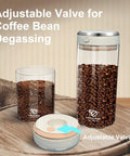 Big Capacity Airtight Coffee Bean Storage Jar With Date Tracker Locks In Peak Roast Freshness Keeps Your Stash Fresh As Ever One Way Valve And Silicone Seal Blocks Humidity For Tea And Nuts, showing adjustable valve and coffee beans.