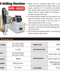 Mobile EDM Drilling Machine MB-2000C with specifications for precision hole punching, image showing equipment and product details