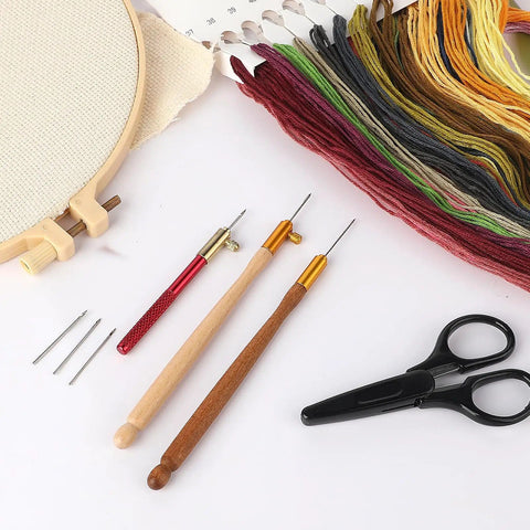 Fully Loaded Embroidery Crochet Hook Kit With Wood Handle Nine Needles And Hooks for Beading Tambour and Latch Projects.