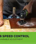 24V Cordless Oscillating Multi Tool For Cutting Scraping Sanding And Nailing With 6 Speed Settings in use on wood surface.