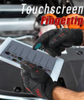 Anti Vibration Work Gloves With Grip And SBR Palm Padding for touchscreen use on a tablet, TPR impact protection, large, black.