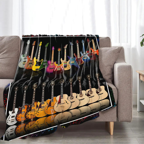 Cozy Music Lover Blanket For Guitar And Bass Fans A Soft Fleece Throw That Feels Plush And Lightweight Yet Warm draped on couch