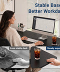Killer Corner Workspace Flex 63 Inch L Shaped Electric Standing Desk With Ultra Quiet Motor Adjustable Height And Reliable Memory Presets For Ultimate Home Office Vibe, showing stable desk with user at computer.