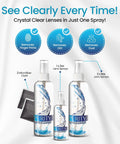 Eyeglass Lens Cleaner Kit With 2x8oz Bottles And 1x2oz Bottle Microfiber Cloths, showing two large and one small spray bottle with cloths