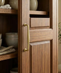 Brushed Gold Cabinet Pulls 5 Inch Hole Center 6 Pack Zinc Alloy Handles on wooden kitchen cabinet door