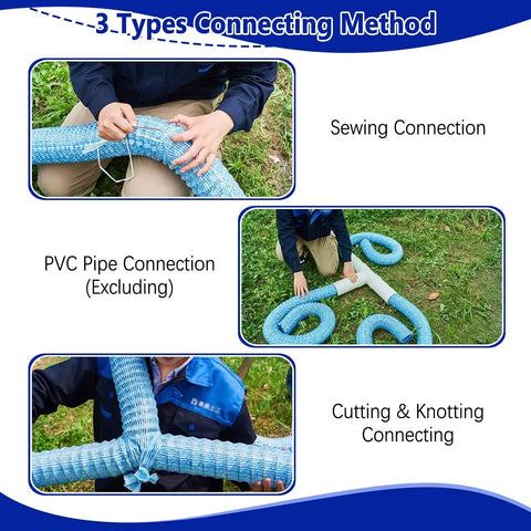 Three types of connections for French Drain Pipe Infiltration System With Flexible Perforated Drainage Tube, sewing, cutting, and PVC.
