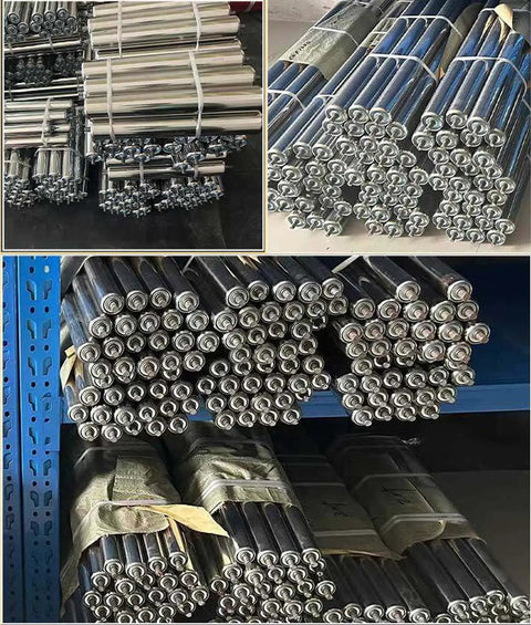 Heavy Duty Stainless Steel Gravity Conveyor Roller For Warehouse Flow Rack And Material Handling, neatly stacked for smooth movement.