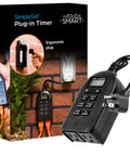 Weatherproof Digital Plug In Timer With Dual Outlets Indoor Outdoor Ready Custom On Off Presets 24 Hour Countdown Ideal For Landscape Lighting Patio Lights And Seasonal Appliances.