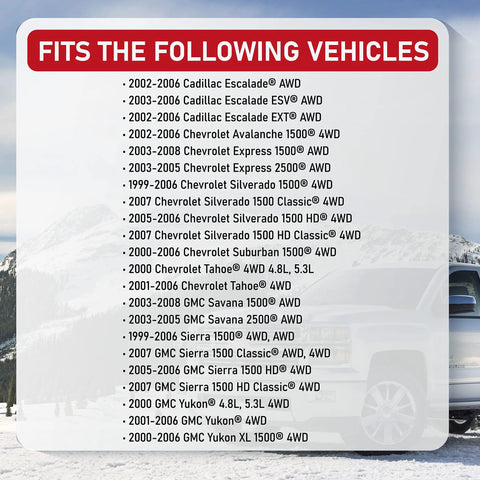 List of vehicles that fit Set Of 2 Wheel Hub Bearing Assembly For 6 Lug 4X4 SuvS With ABS Sensor Cable Fits Chevy Cadillac GMC