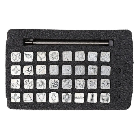 Leather Stamping Tools Pattern Kit 32 Piece Zinc Alloy Animal Punch Set for DIY Leather Craft in foam case