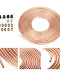 25ft Copper Plated Brake Line Tubing 3 16 Inch OD With Fittings For Cars And Trucks, gold finish coil with fittings