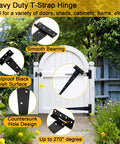 Heavy Duty 12 Inch T Strap Hinges 4 Pack With Screws Rustproof Metal on garden gate with feature highlights