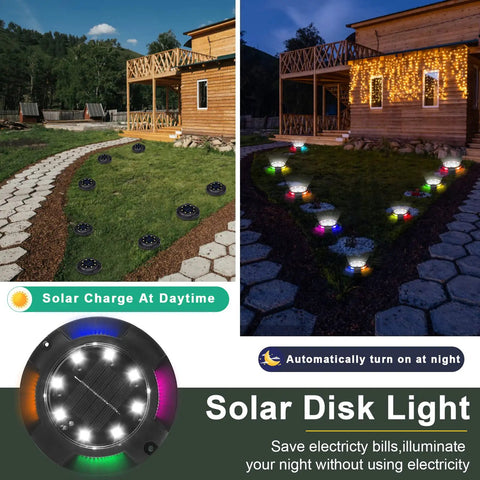 8 Pack Solar Ground Lights Deliver Lit Yard Glow With 12 LED Outdoor Lights Waterproof Solar Powered Multicolor And White Lights