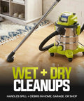 Cordless No Cord Hassle Wet And Dry Vacuum Cleaner With 24V Battery And Charger Stainless Steel 5.3 Gallon Tank on floor