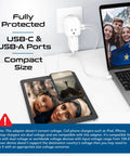 Worldwide Travel Power Adapter Set With 20W Power Delivery And Quick Charge, Dual USB Ports And USB C, 2 USA Outlets in use