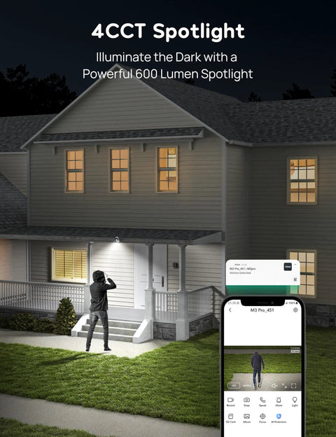 House at night illuminated by Outdoor Security Camera 2K Ultra Clear Home Surveillance With Color Night Vision AI Human And Pet Detection