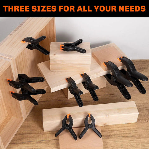 Ten Pack Heavy Duty Spring Clamps Set With Three Sizes 6.5 Inch 4.5 Inch And 3.5 Inch Plastic Backdrop Clips for woodworking