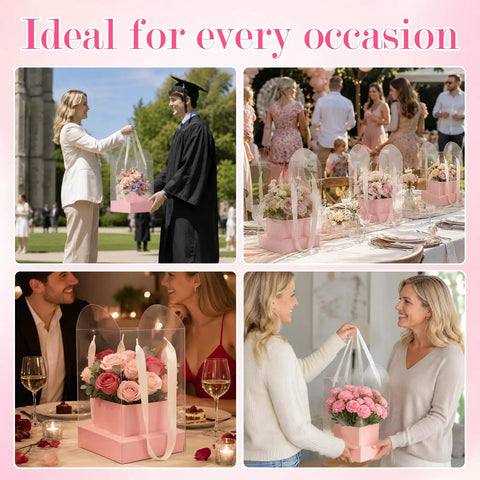 20 Pack Clear Pink Flower Bouquet Bags With Handles 9.45 Inch used in various gifting events
