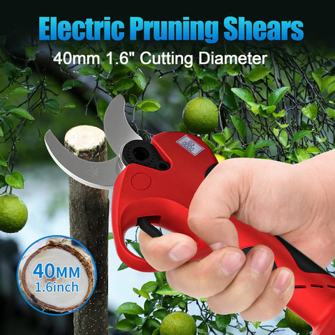 Pro-Level Cordless Pruning Shears That Rips Through 1.6 Inch Branches Like Butter With Rechargeable Batteries For Hardcore Garden Work And Tree Trimming Using Sk5 Steel Blades For A Smooth No-Stall Cut Every Time in hand cutting branch.