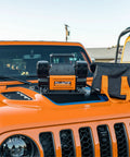 Beefy Dual Cylinder Air Compressor With Digital Pressure Gauge Tire Inflator Kit on orange vehicle hood