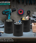 1 Quart Plastic Paint Buckets Pack Of 6 With Triple Lock Airtight Seal To Minimize Skimming on workbench with tools