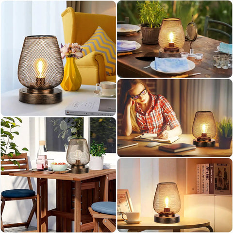Two Pack USB Rechargeable Cordless Table Lamps With Four Lighting Modes, Battery Powered Indoor Outdoor Bronze Metal Lamps
