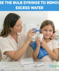 All In One Ear Wax Removal Kit For Home Use For Adults And Kids with bulb syringe being used, microfiber towel visible