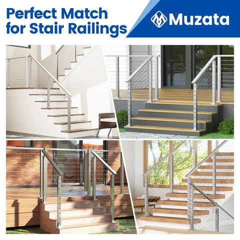 36 Inch Stair Cable Railing Post 2x2 Surface Mount Brushed T304 Stainless Steel for Indoor Outdoor Stairs 25 to 35 Degree