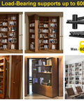 Heavy Duty Hidden Door Hinges With 600 Lbs Load Rating, Thickened Solid Steel Construction, Waterproof Finish, 360 Degree Rotation Pivot For Murphy Door Kit, Secret Door And Bookshelf Door Black showcasing hinge and installed doors.