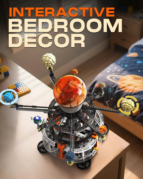 MOCBURIKU Solar System Building Set For Kids STEM Toys With Rotatable Handle And Mechanical Gears displayed on table