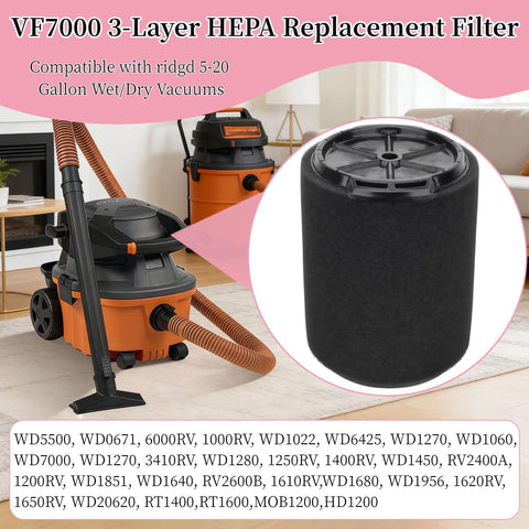 VF7000 Foam Wet Application Filter Replacement For 5 To 20 Gallon Wet Dry Shop Vacuums And Husky 6 To 9 Gallon Vacuums Heavy Duty Foam Filter For Fresh Suction And Easy Install