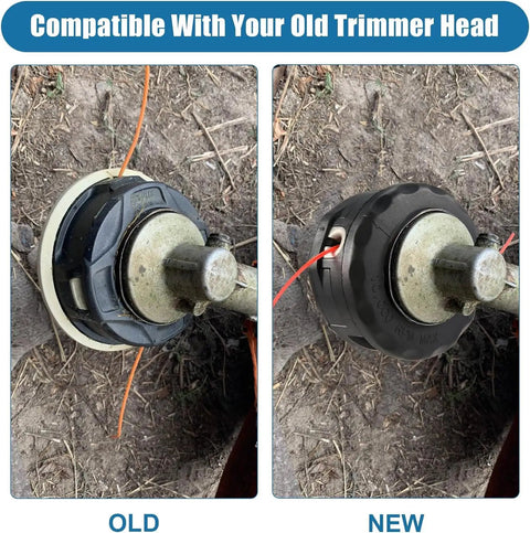 Comparison of old and new 2 Pack String Trimmer Head For SRM Series Straight Shaft Trimmers with quick line feed installed.