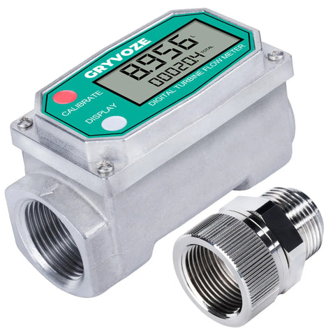 One Inch Inline Water And Fuel Flow Meter With Swivel 360 Connector For 2.6 To 26 GPM NPT Thread Aluminum Alloy Body High Precision